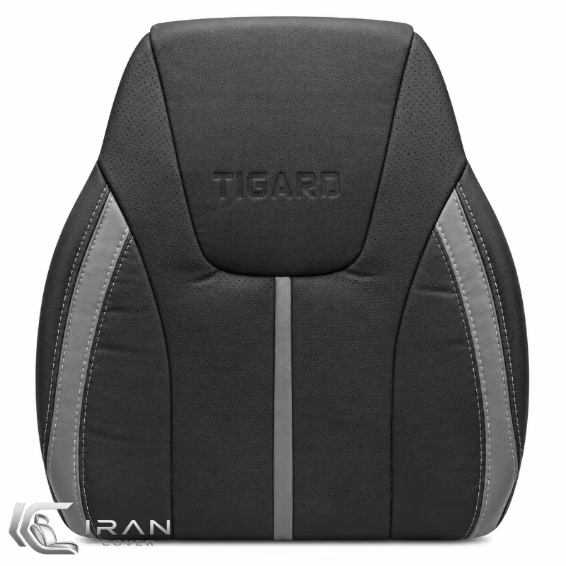 روکش صندلی تیگارد X35 چرم مشکی نوار طوسی وسط پانچ دار تنفسی