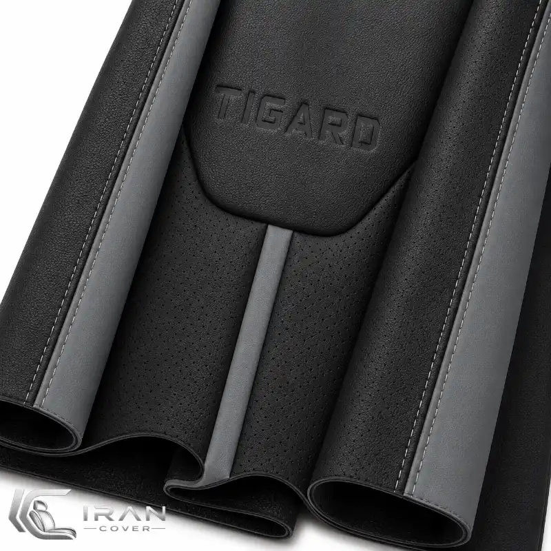 روکش صندلی تیگارد X35 چرم مشکی نوار طوسی وسط پانچ دار تنفسی - Image 2