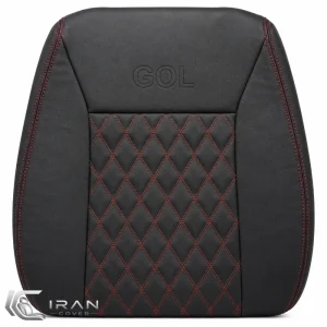 روکش صندلی گل چرم مشکی وسط گلدوزی لوزی دوخت قرمز