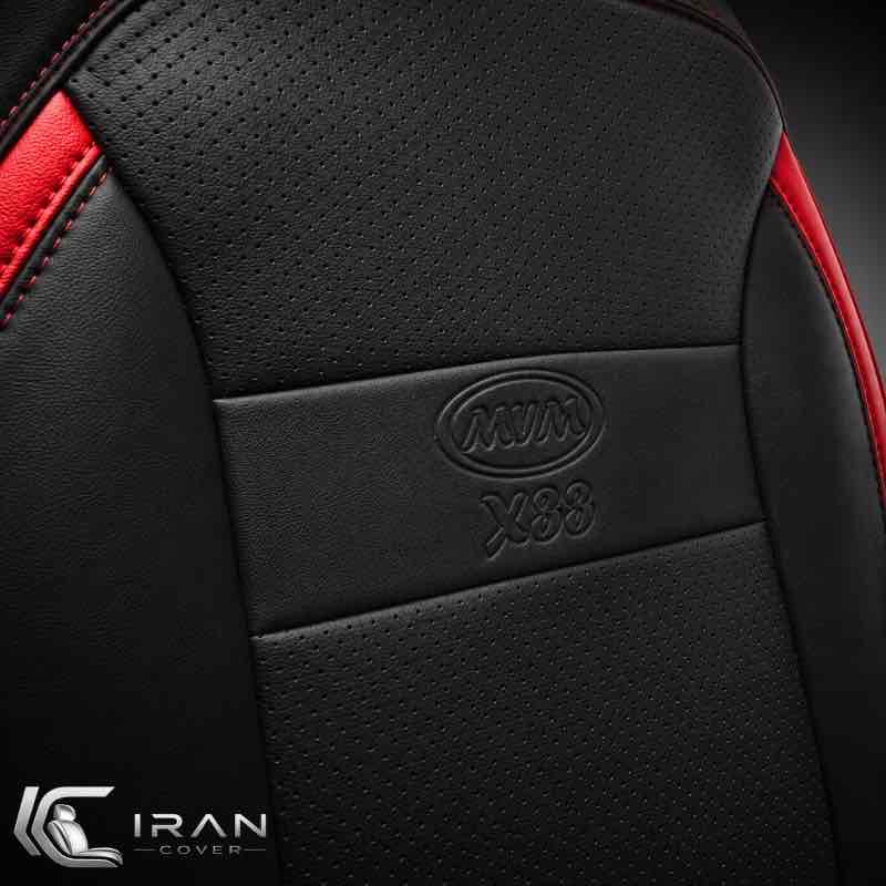 روکش صندلی MVM X33S چرم مشکی نوار قرمز وسط پانچ دار تنفسی - Image 2